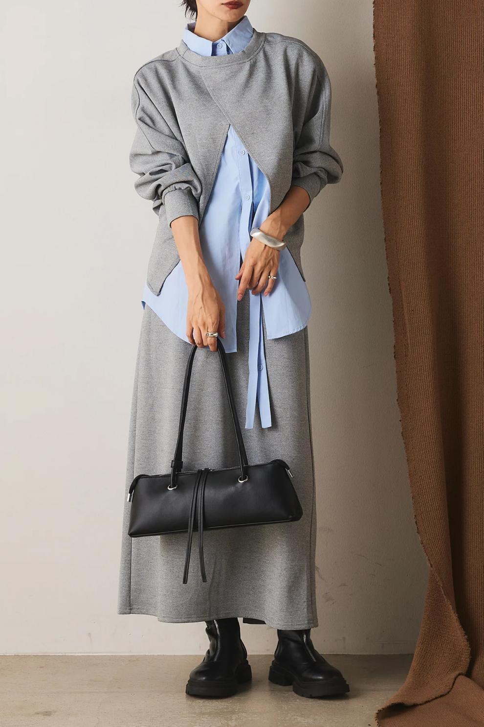 【set】シャツ×スリットトップス×ロングスカート3点セット     N3429