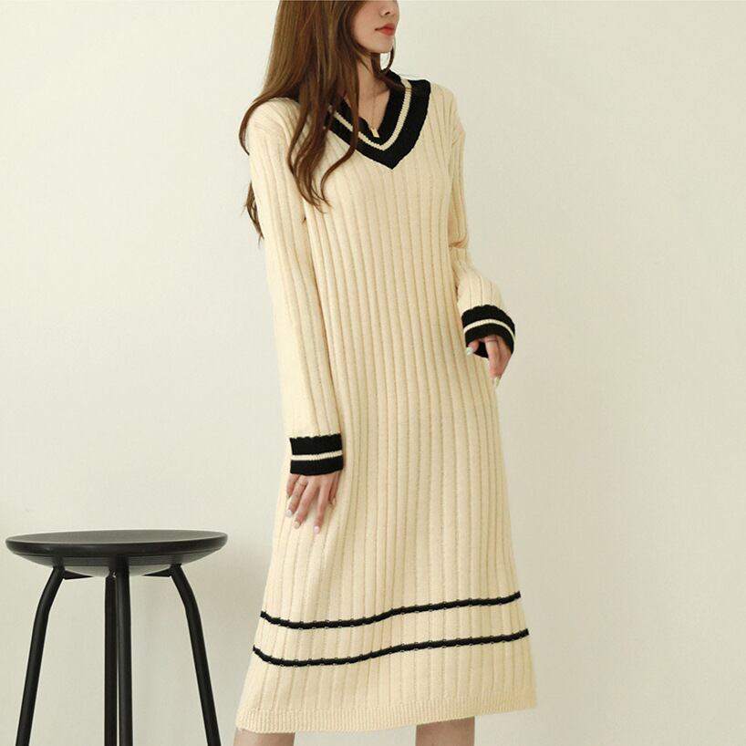 【dress】Vネックニットワンピース　M18488