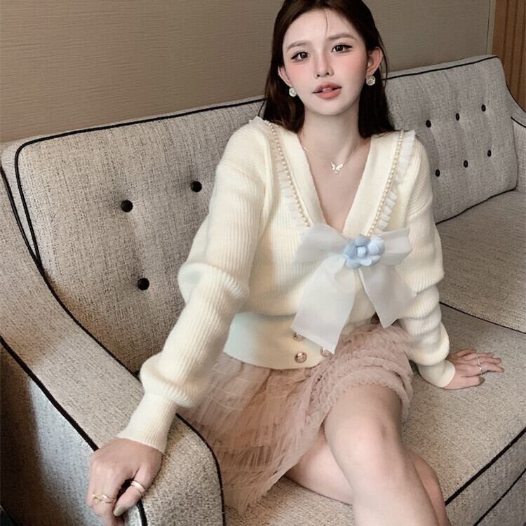【tops】リボン付きニットセーター　M28472
