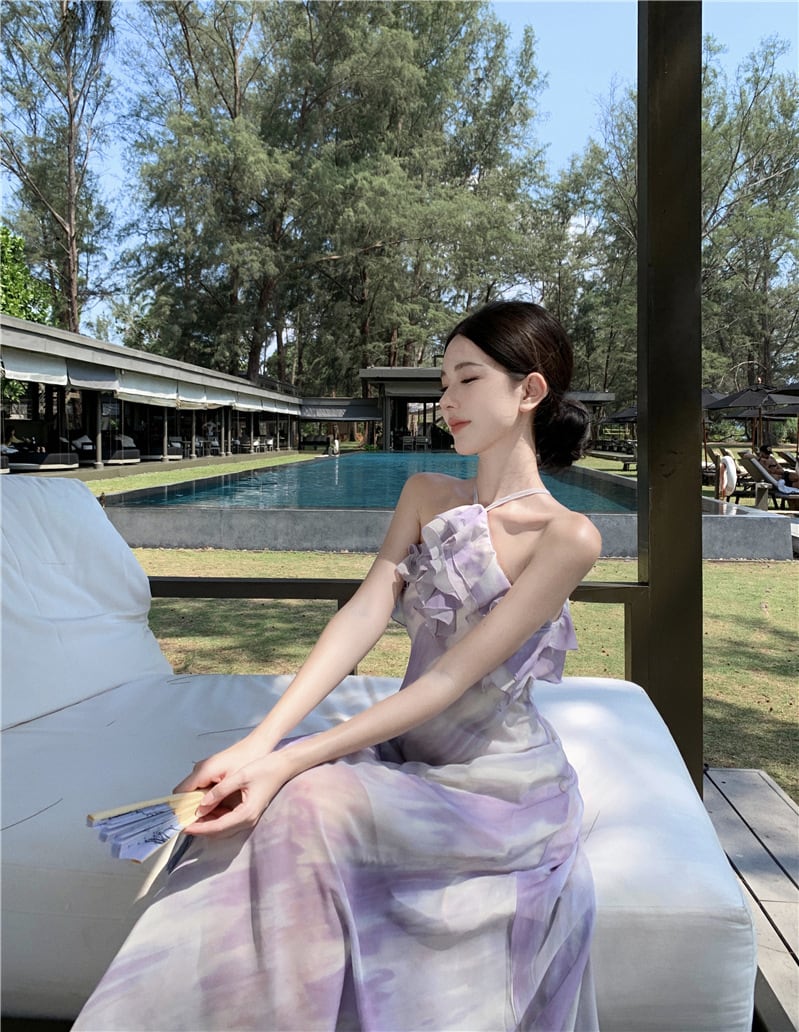 【dress】フリルプリントワンピース　M25208
