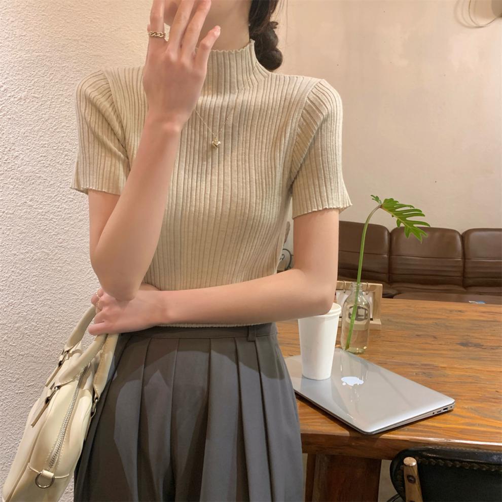 【tops】ハーフネックニットTシャツG21551