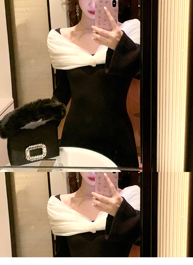 【dress】チュールドッキングニットワンピース　N3460