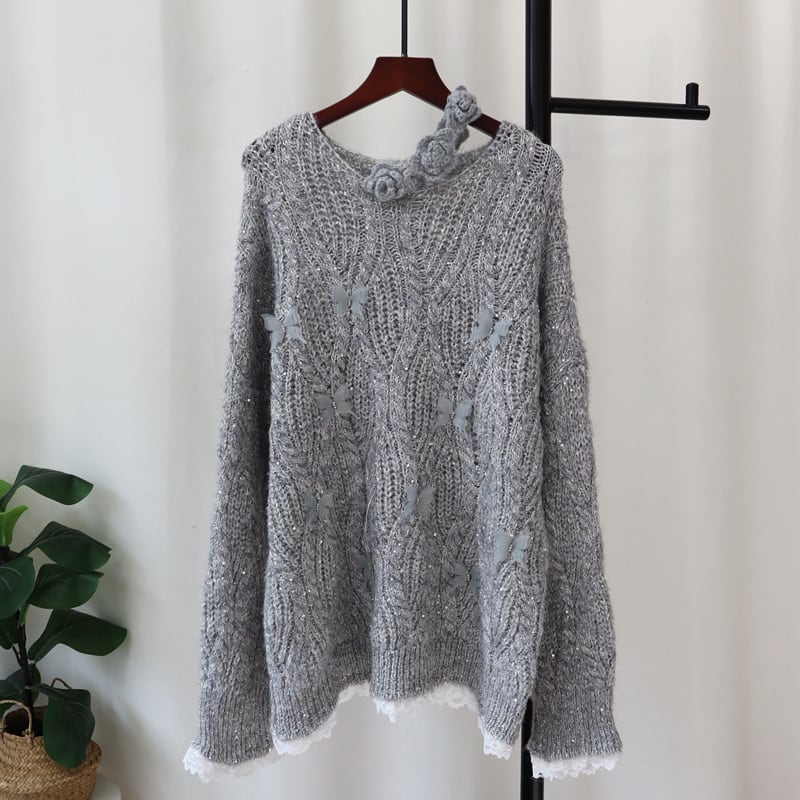 【tops】立体フラワーニットセーター　M28078