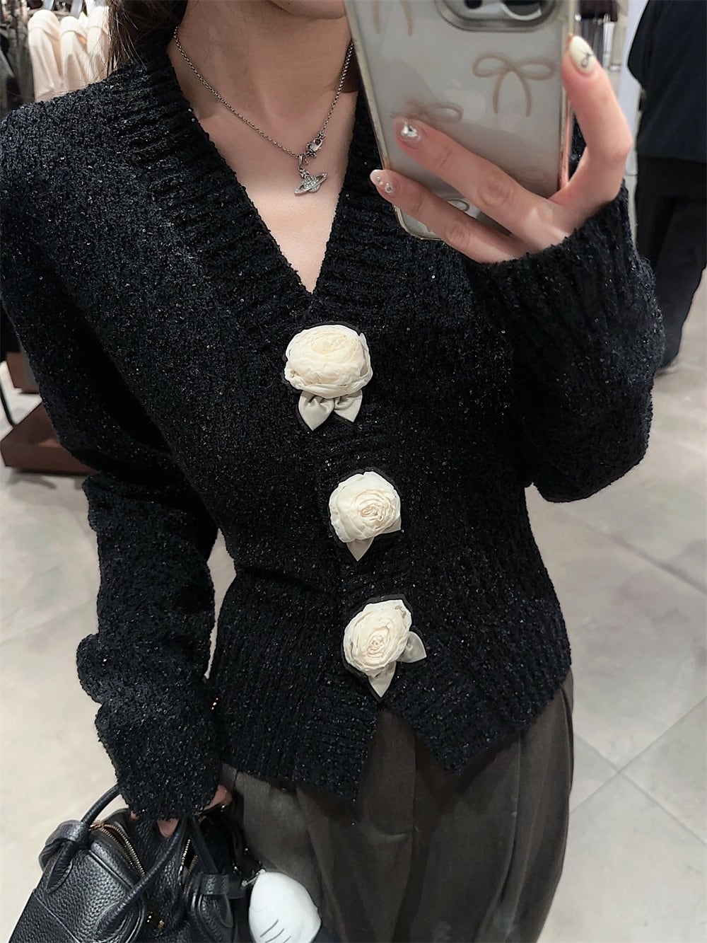 【outer】立体フラワーニットカーデ　M27668