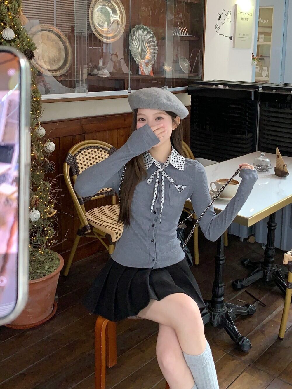 【outer】チェック柄切り替えニットカーデ　M28848