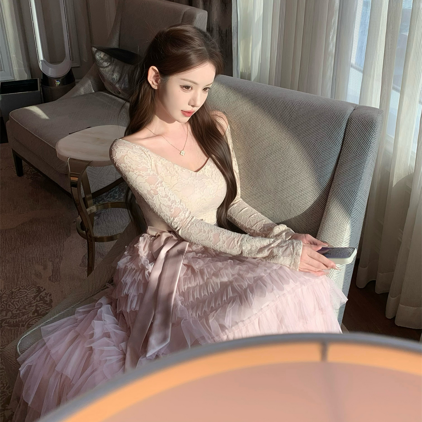 【dress】レースドッキングティアードワンピース　N3475