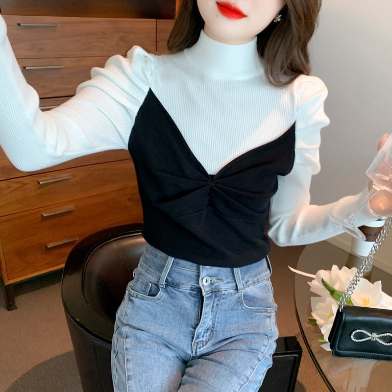 【tops】ドッキングニットトップス　M18855