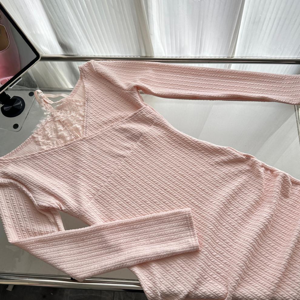 【dress】レースドッキングニットワンピース　M27719
