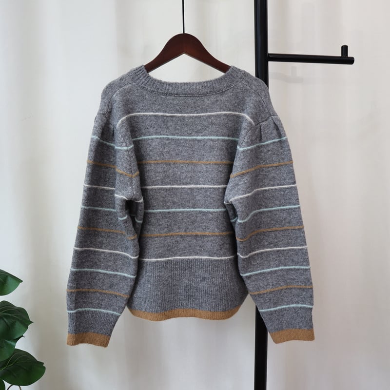 【outer】ボーダー柄ニットカーデ　M25496