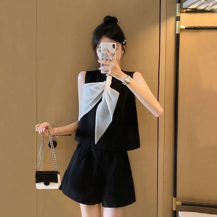 【set】ボウタイタンクトップ+ショートパンツ2点セットF7306