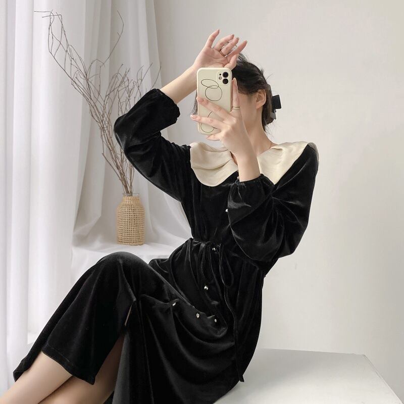 【dress】フリルベルベットワンピース　M18532