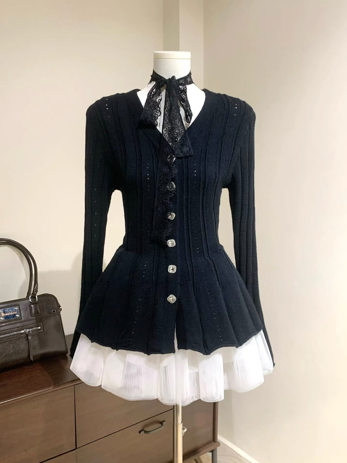 【set】ベルスリーブペプラムカーディガン×チュールミニスカートセット     N3374