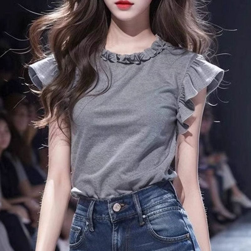 【tops】フレンチスリーブフリルＴシャツF7450