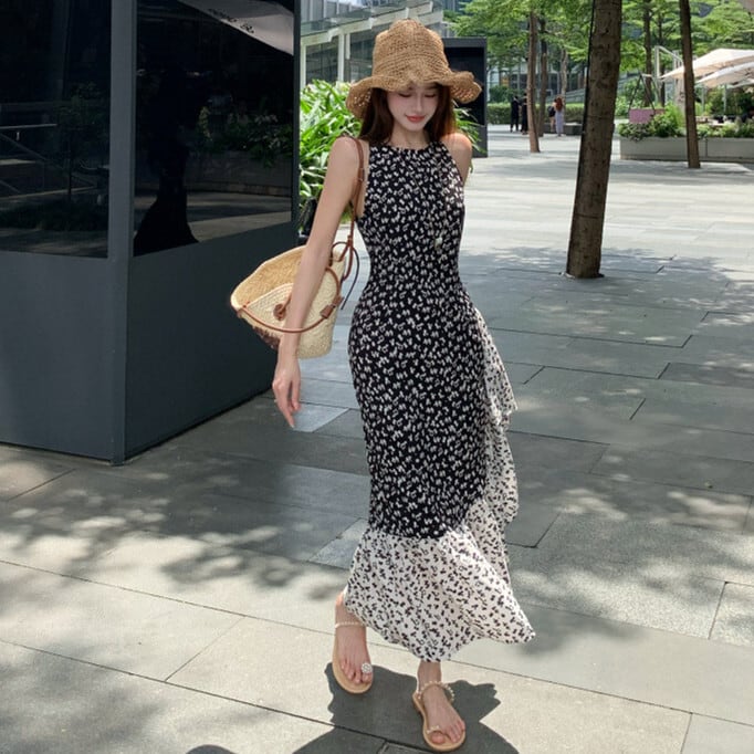 【dress】切り替え花柄ワンピース　M24343