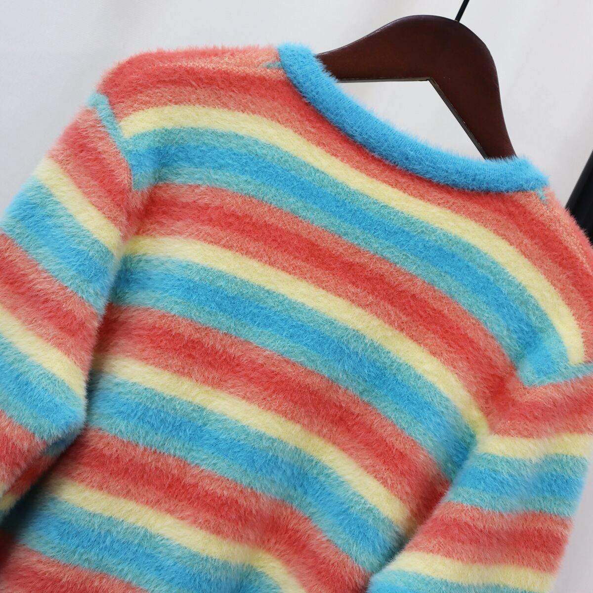 【outer】ボーダー柄配色ニットカーデ　M18548