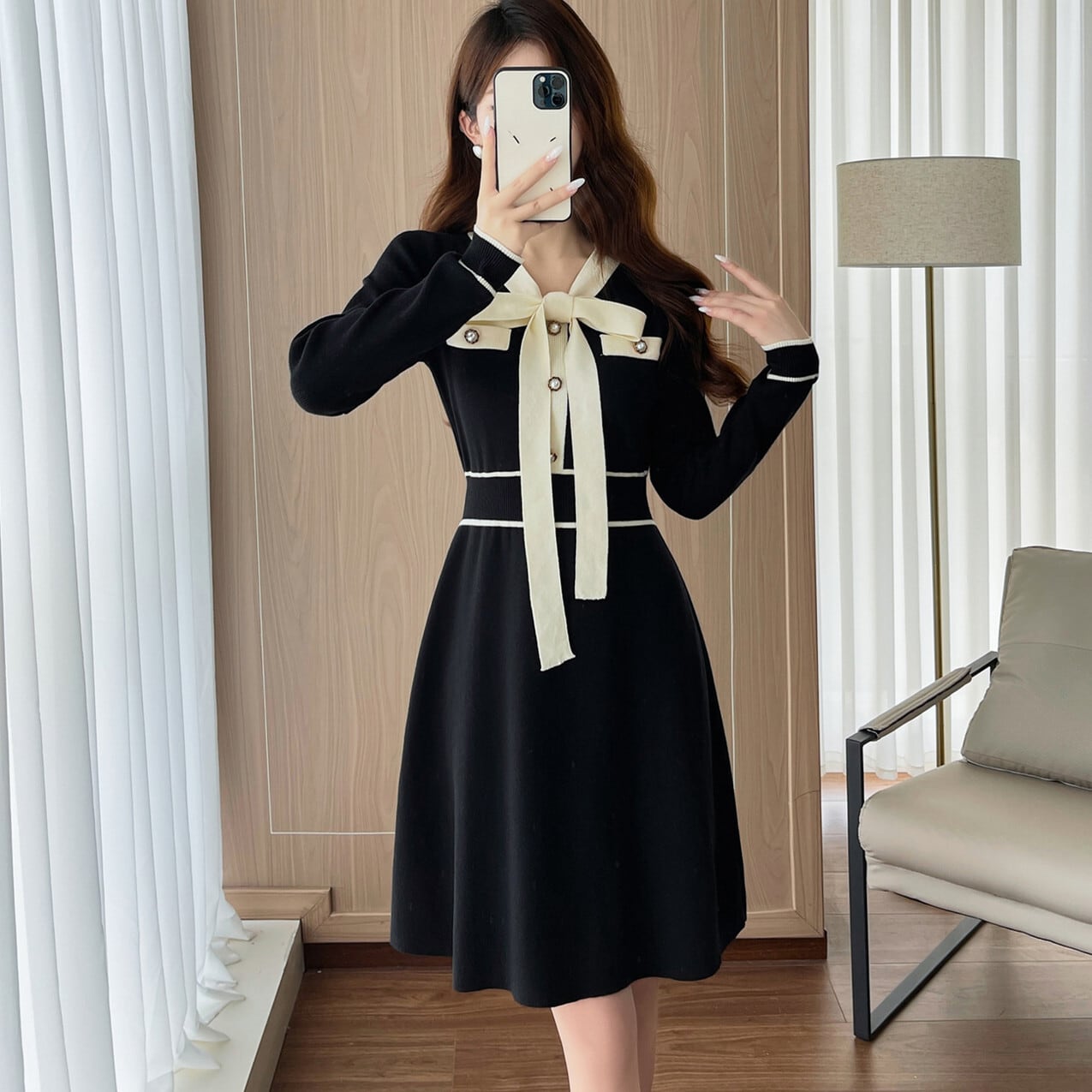 【dress】リボンニットワンピース　N3353