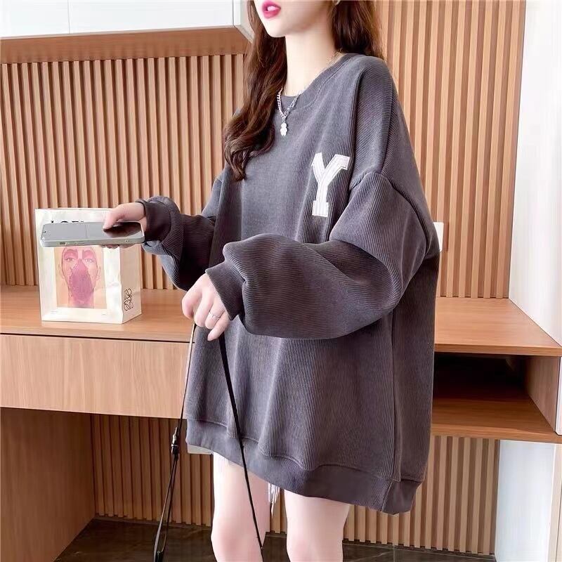 【tops】学院風アルファベット3色裏起毛秋冬新作配色ラウンドネック長袖厚手着回しパーカーF1334