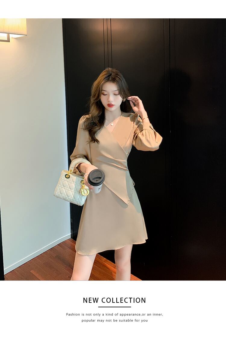 【dress】高級感!気質満点女性力を高める〜着痩せ長袖フランス風ワンピース G3466