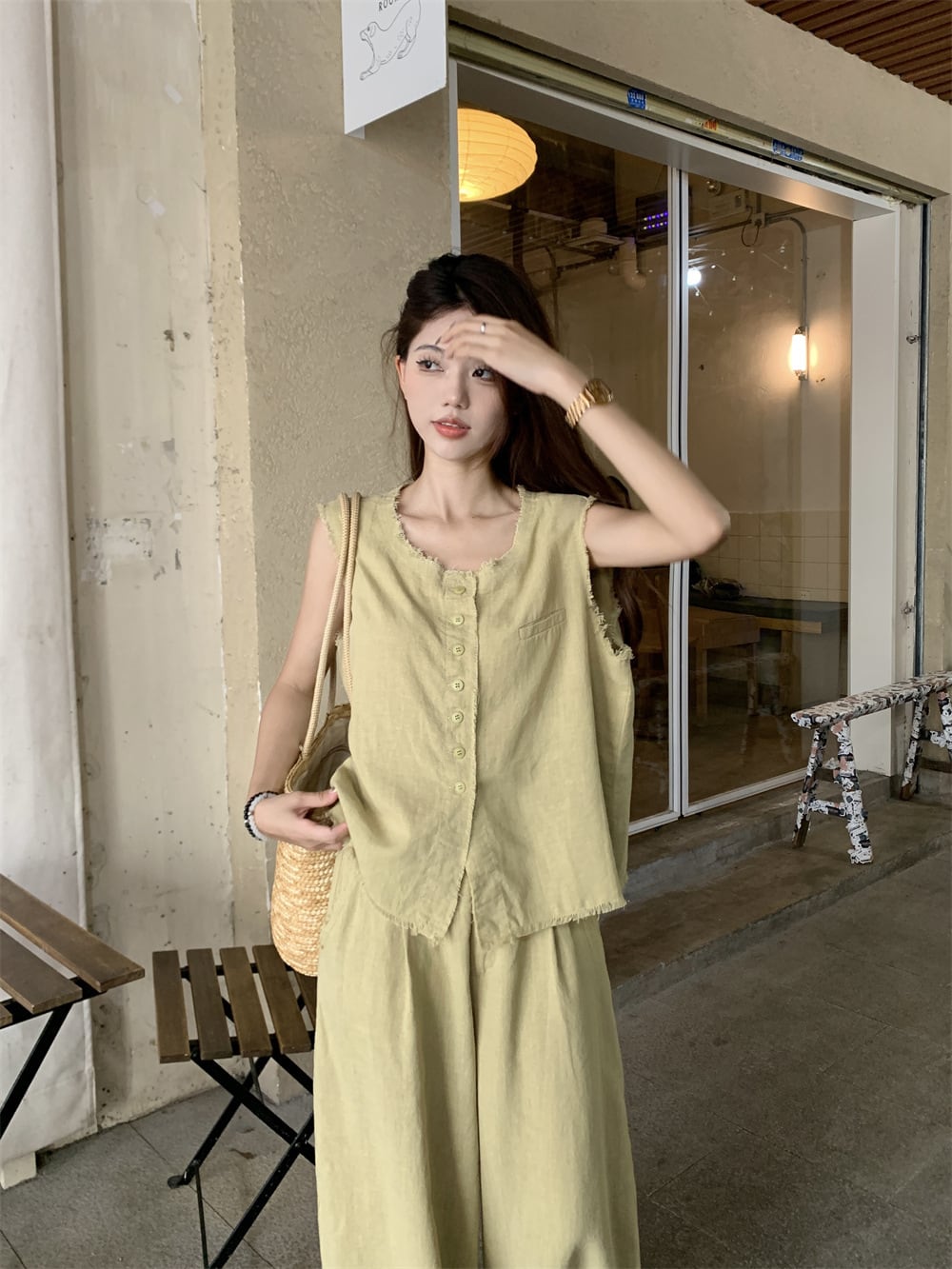 【set】ノースリーブトップス×ワイドパンツセット　M24794