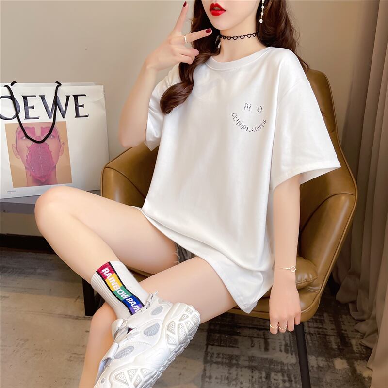 【tops】オシャレ度満点〜ラウンドネック半袖英字柄ファッションゆったり着回しTシャツ