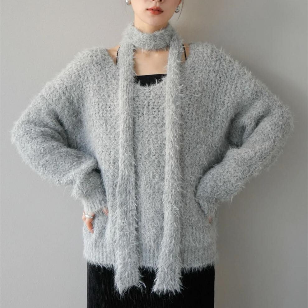 【tops】Vネックチョーカー付ニットセーター　M17997