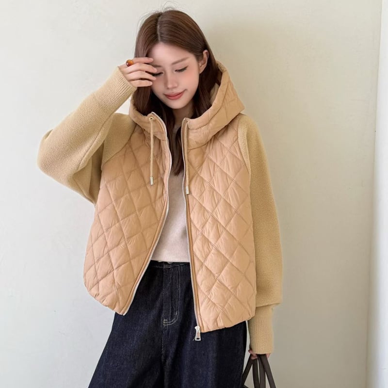 【outer】ニットドッキング中綿キルティングコート Q7205