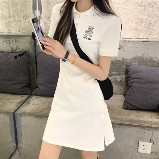 【dress】好感度UP!カジュアル気質満点シンプル韓国風POLOネックスウィートワンピース G0211