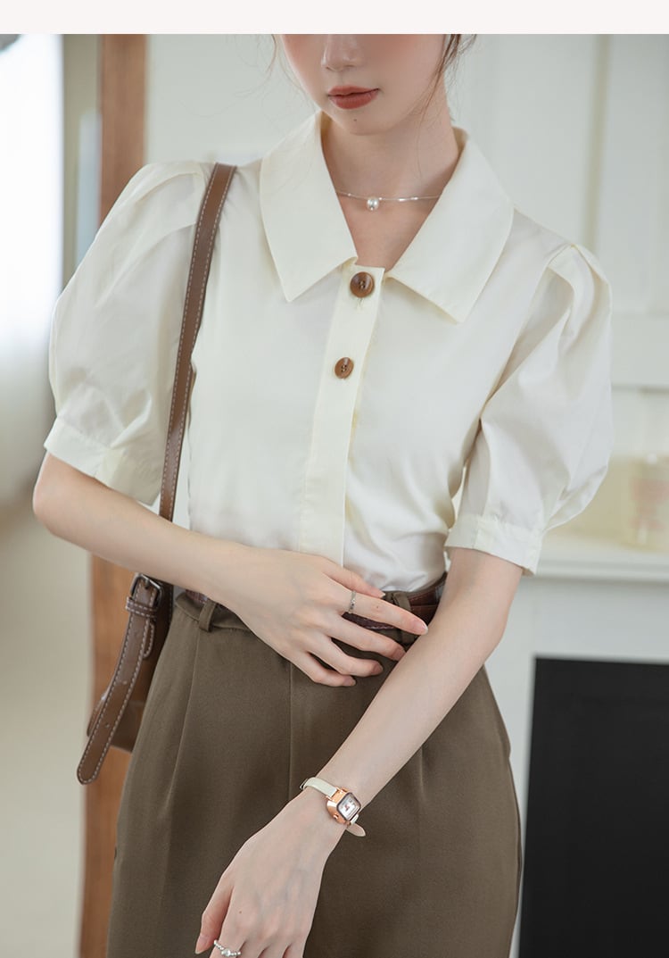 【tops】POLOネックパフスリーブブラウスG21078