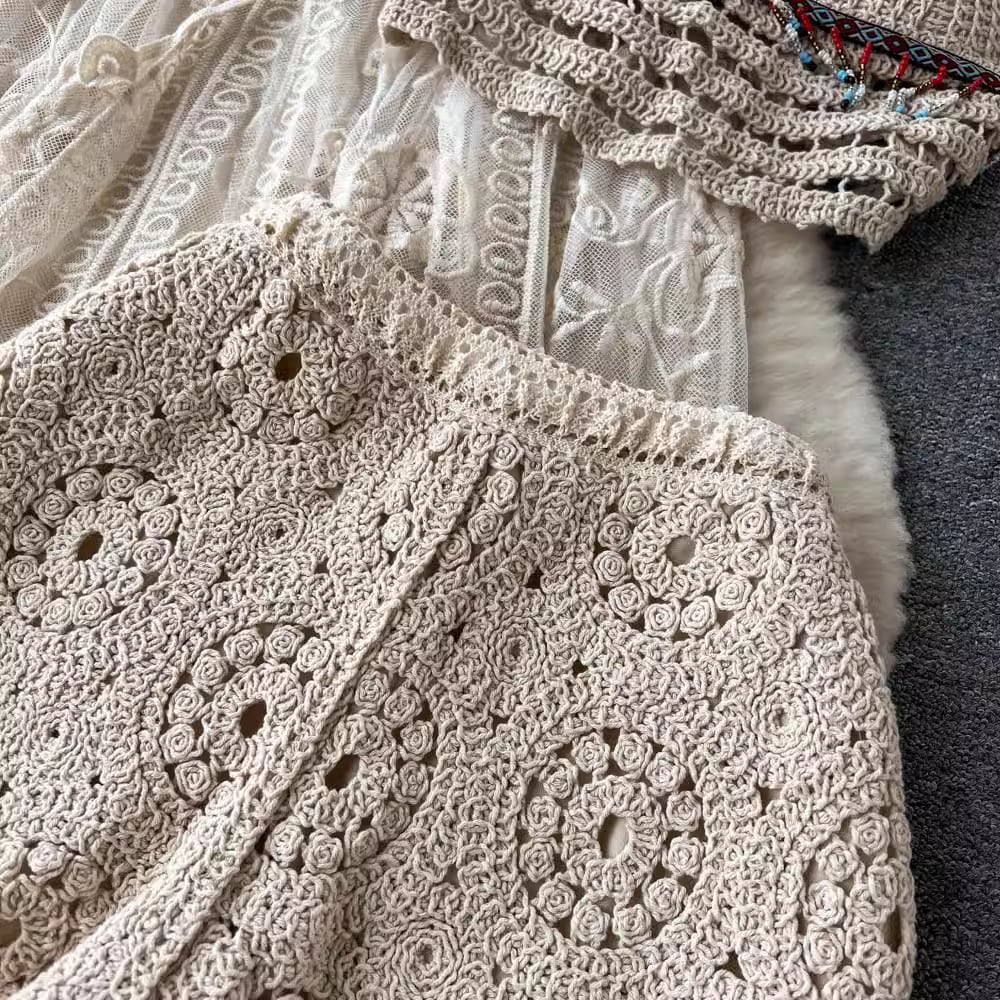 【set】レースカーディガン+キャミソール+ショートパンツ3点セットF7519