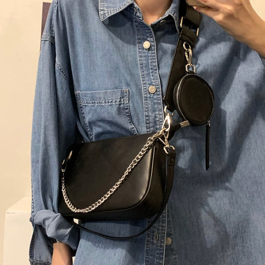【小物】おすすめ レトロ ファッション定番無地肩掛け斜め掛けファスナーショルダーバッグ