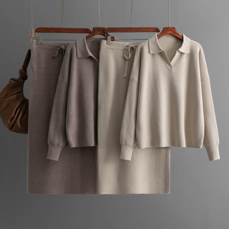 【set】POLOネックニットセーター+スカートセット　M27333