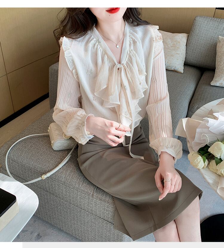 【tops】リボン付きシャツトップス　M28617