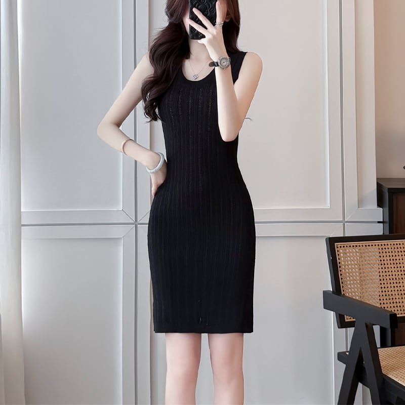 【dress】ノースリーブニットワンピース Q8488