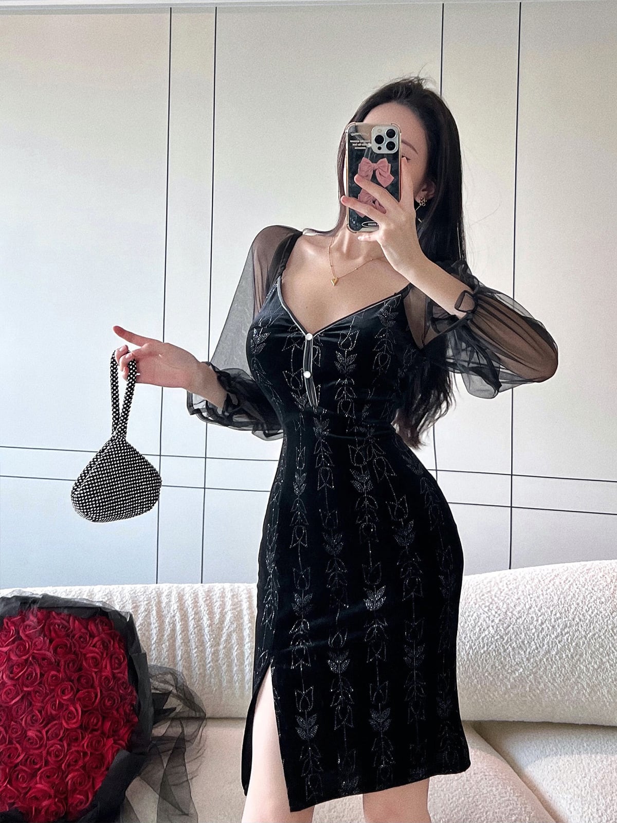 【dress】Vネックドッキングワンピース　M27071
