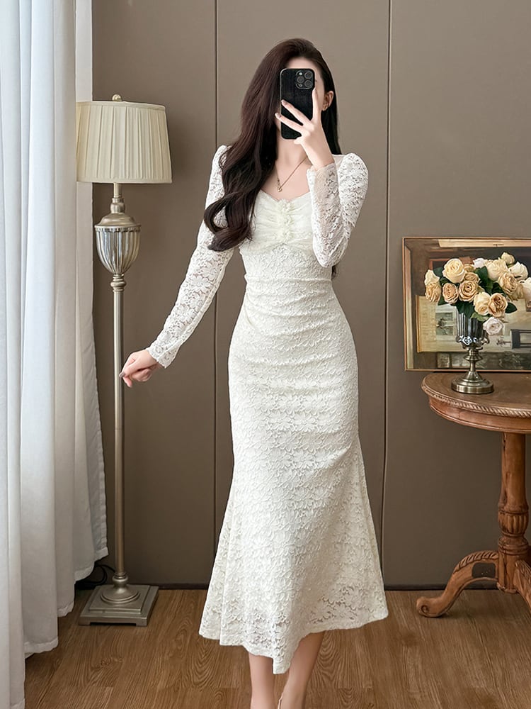 【dress】チュールドッキングレースワンピース Q7499
