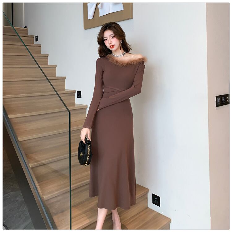 【dress】ファーネックニットワンピース　M18254