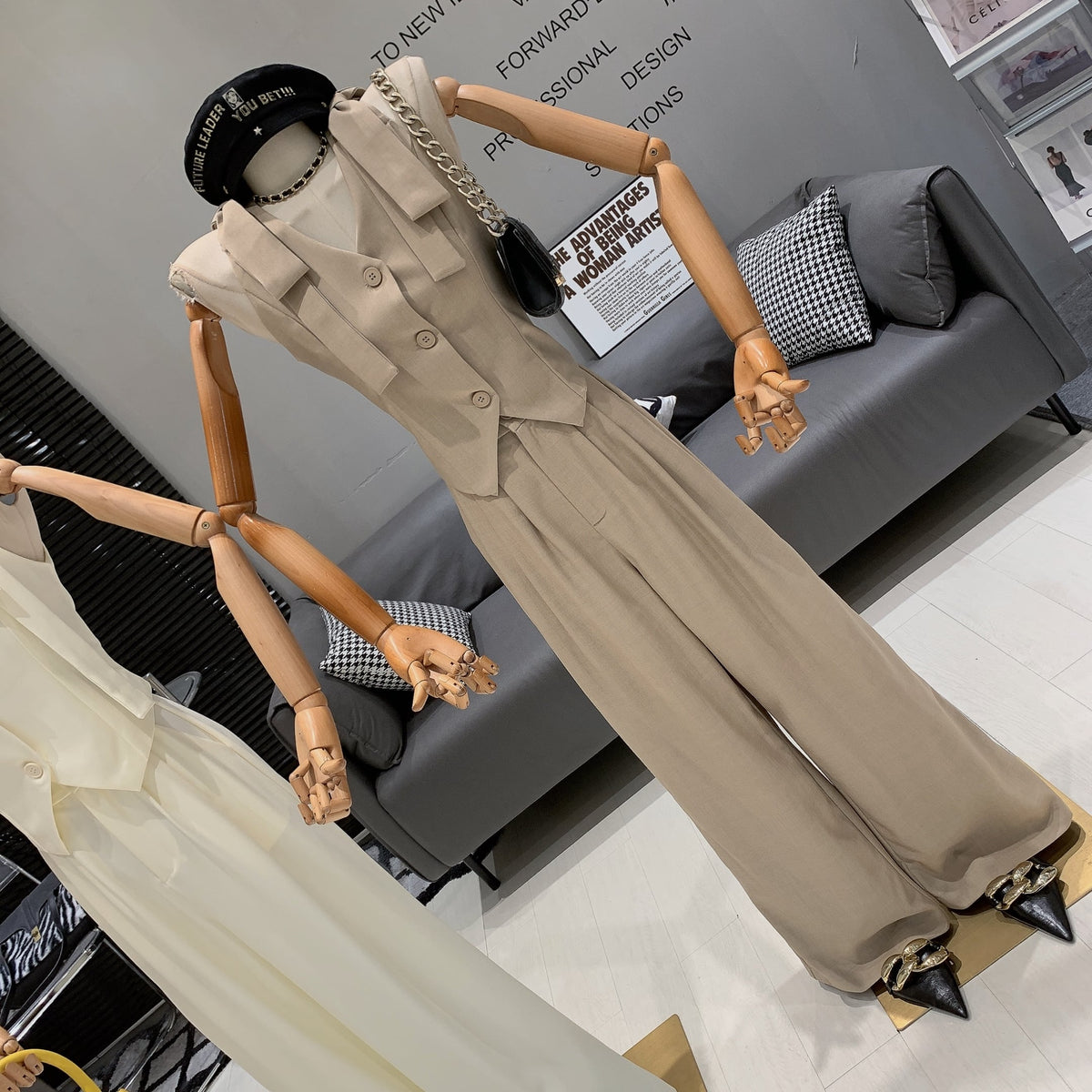 【set】リボン付きベスト×ストレートパンツセット　M24673
