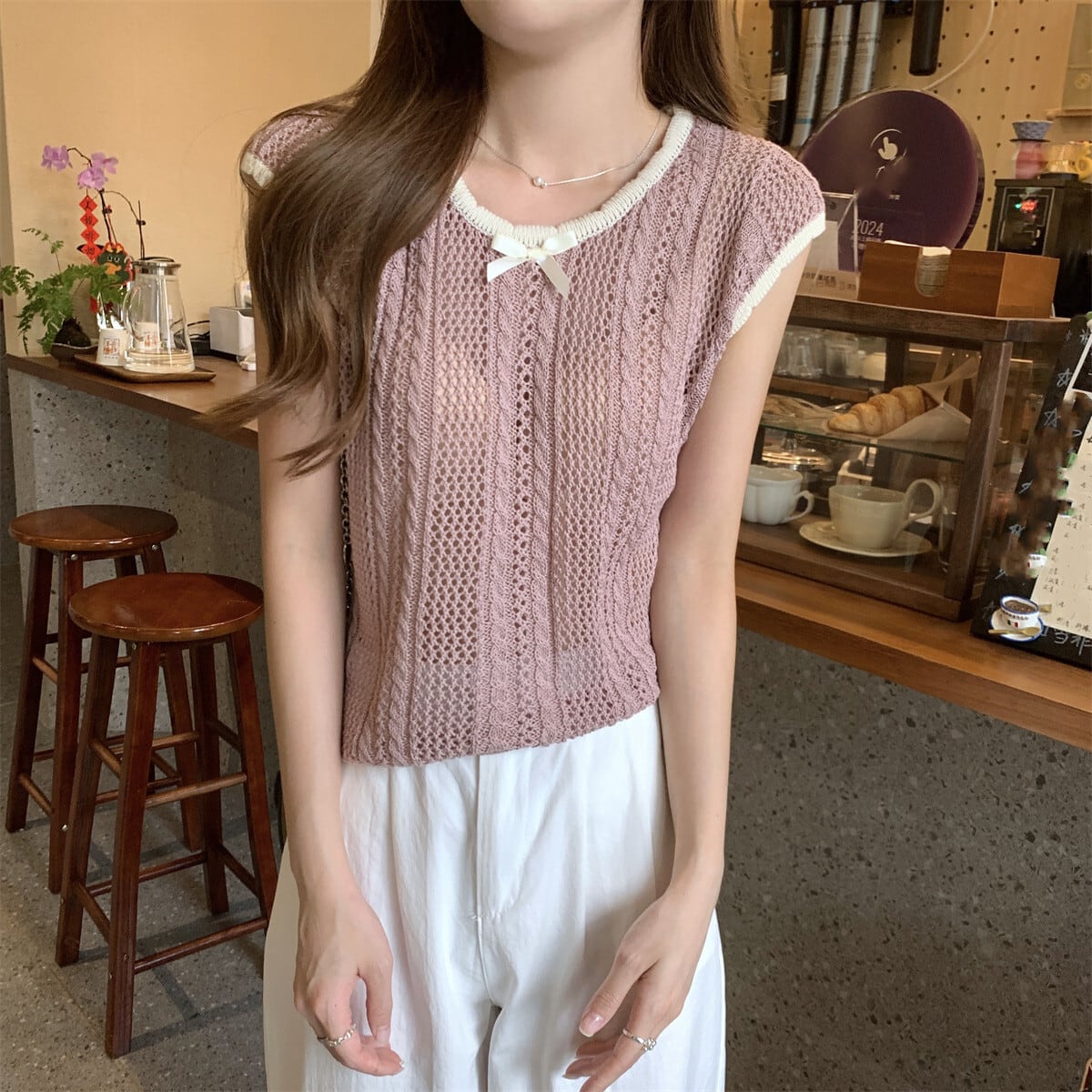 【tops】カットワークニットTシャツ　M24902