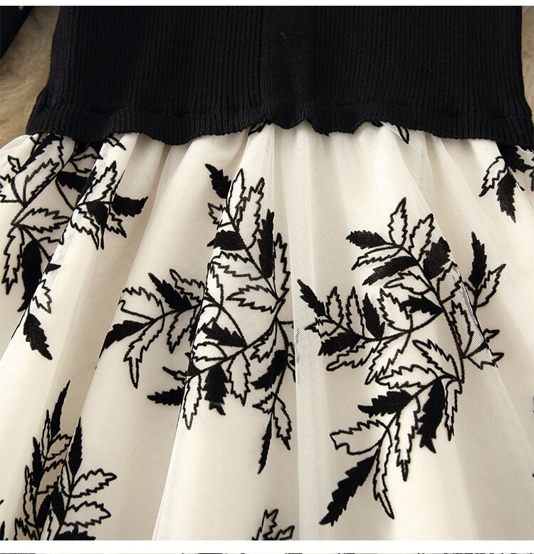 【dress】上品な質感!気質満点レトロシンプルフランス風秋冬偽二つ切り替えワンピース G3178