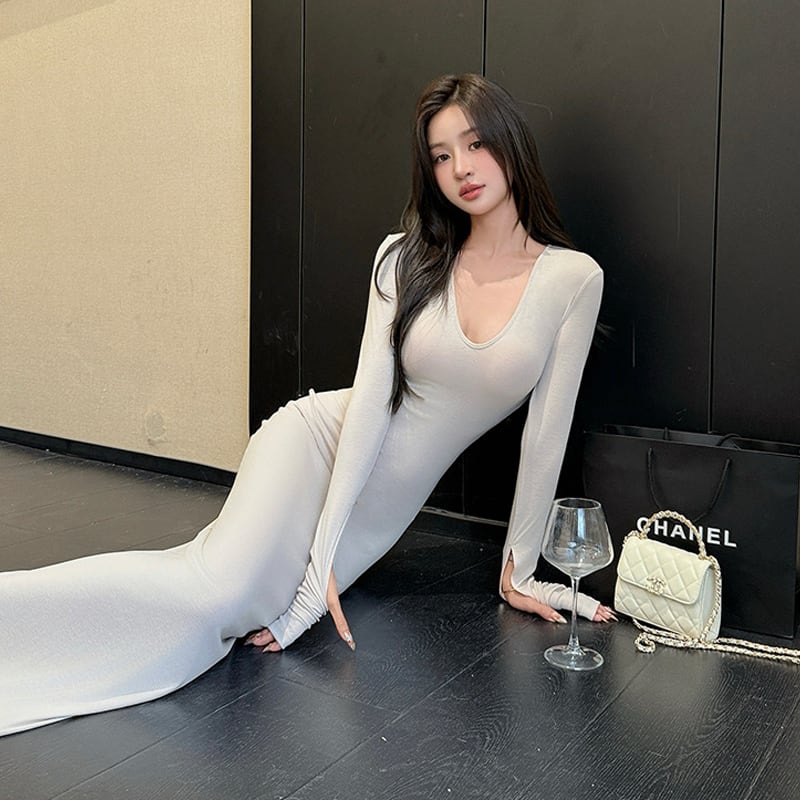 【dress】バックオープンニットワンピース Q6909