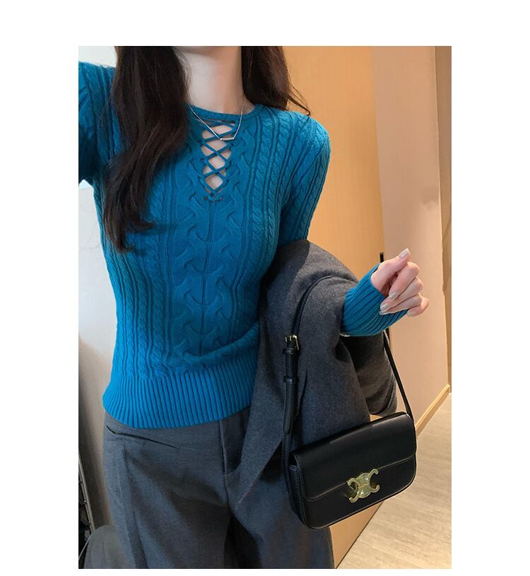 【tops】カットワークニットトップス　ニットトップス