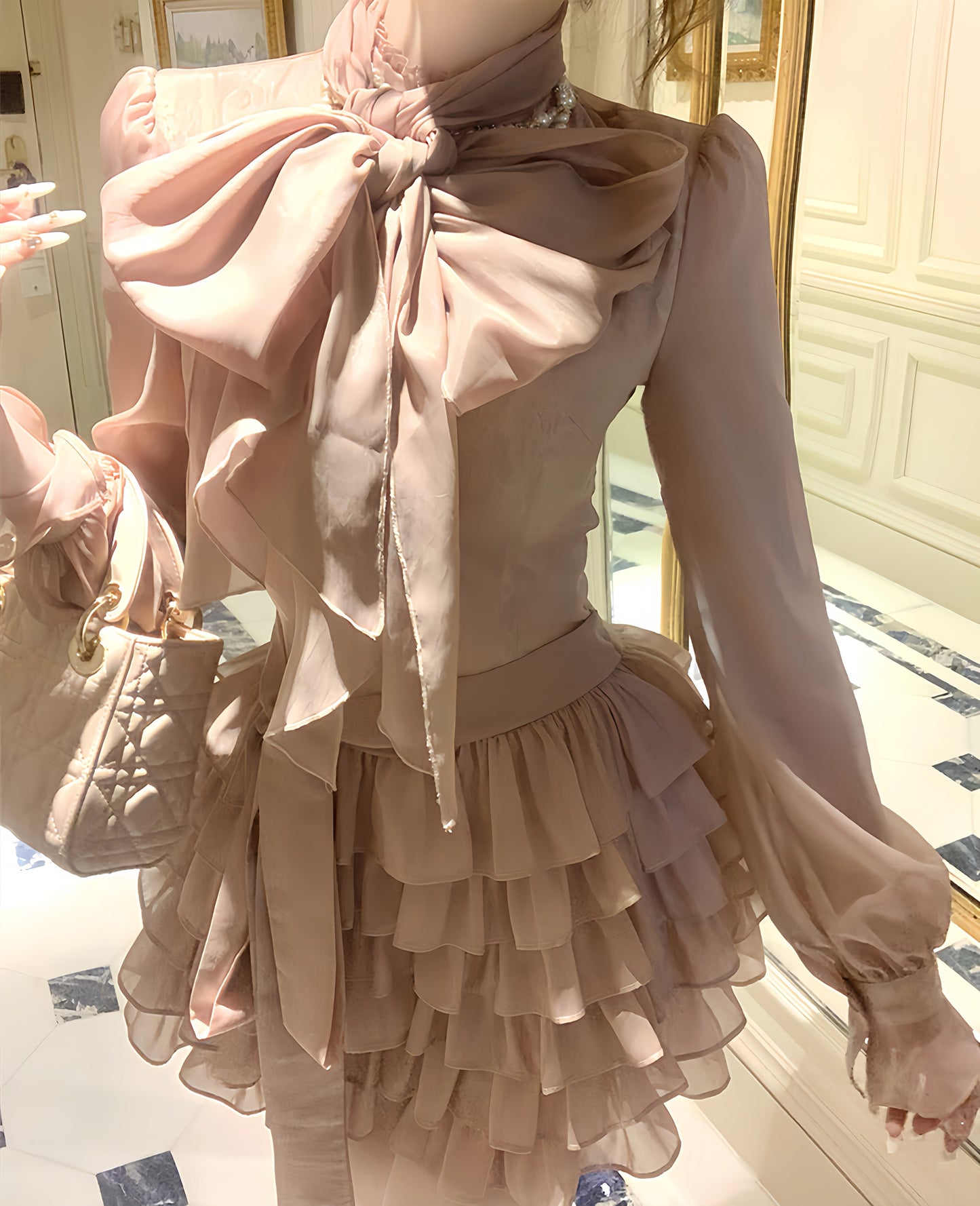 【dress】ビッグリボンティアードミニワンピース　N3326