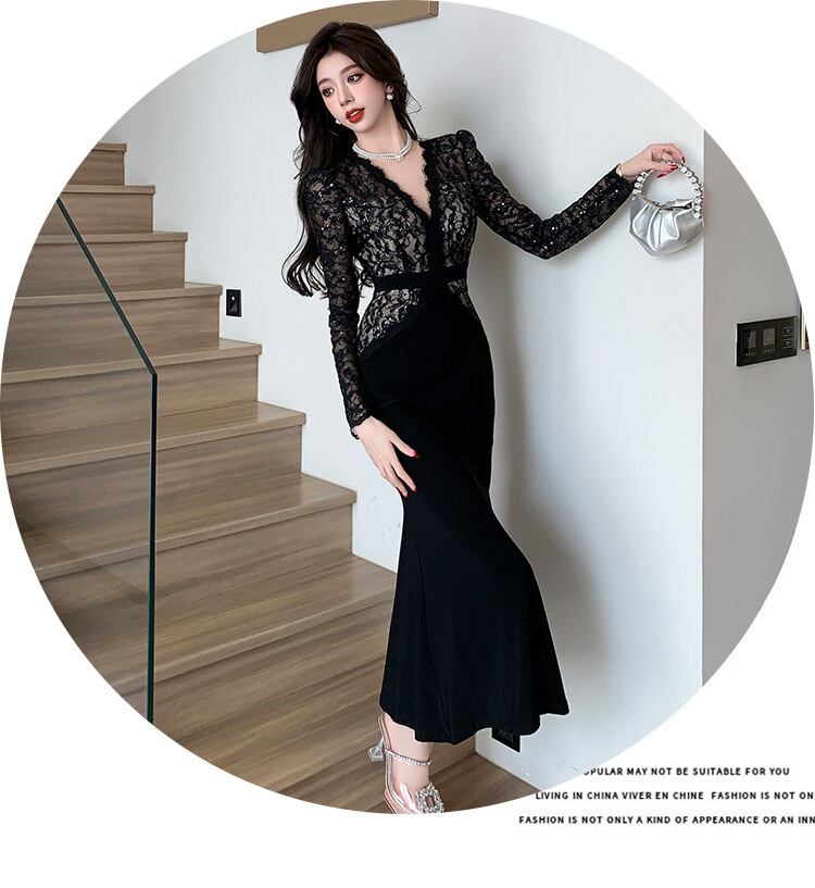 【dress】レース切り替えマーメイドワンピース　M26252