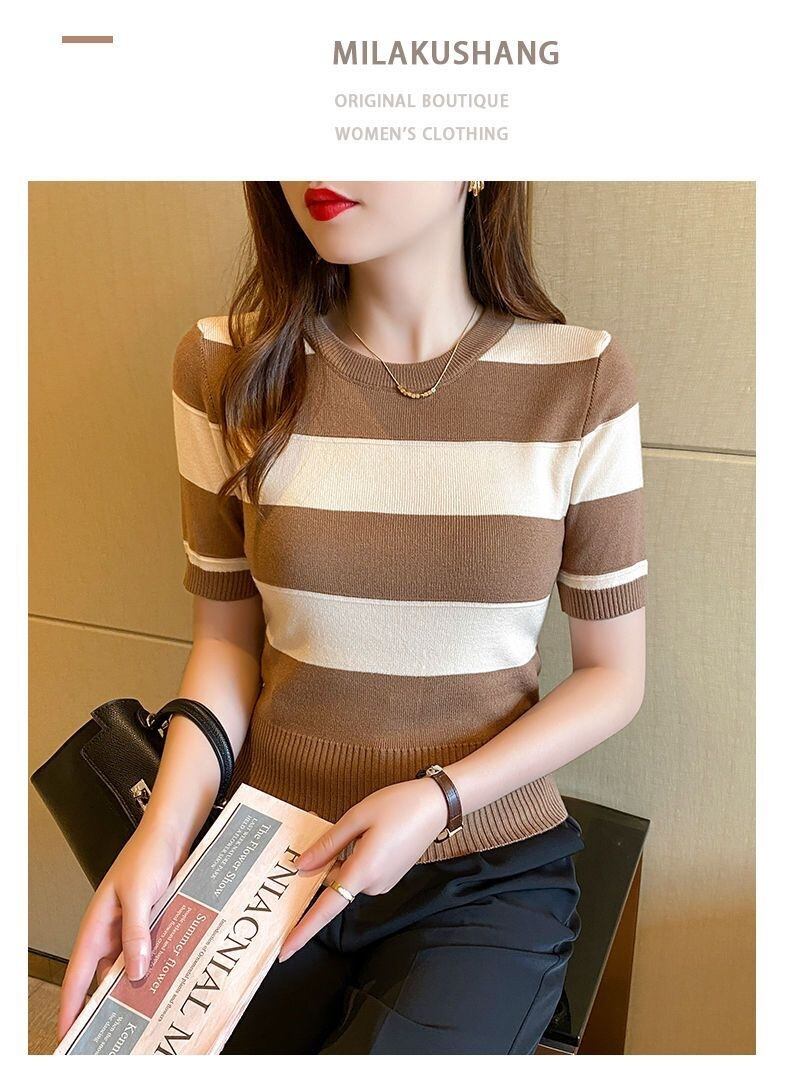 【tops】ストライプ柄ニットTシャツG20214