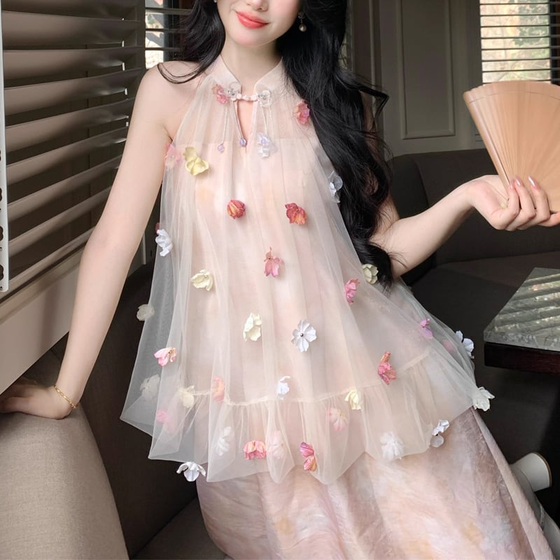 【dress】ホルターネック立体フラワーワンピース　M30202