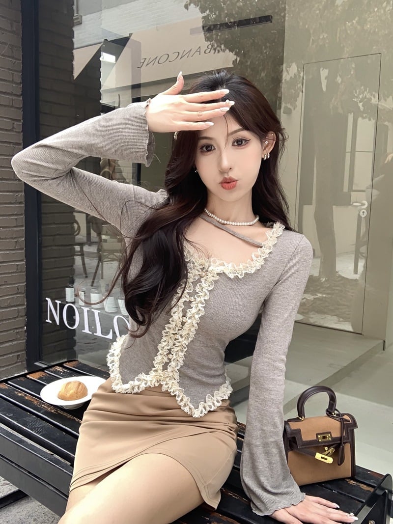 【tops】レース切り替えトップス　M29321
