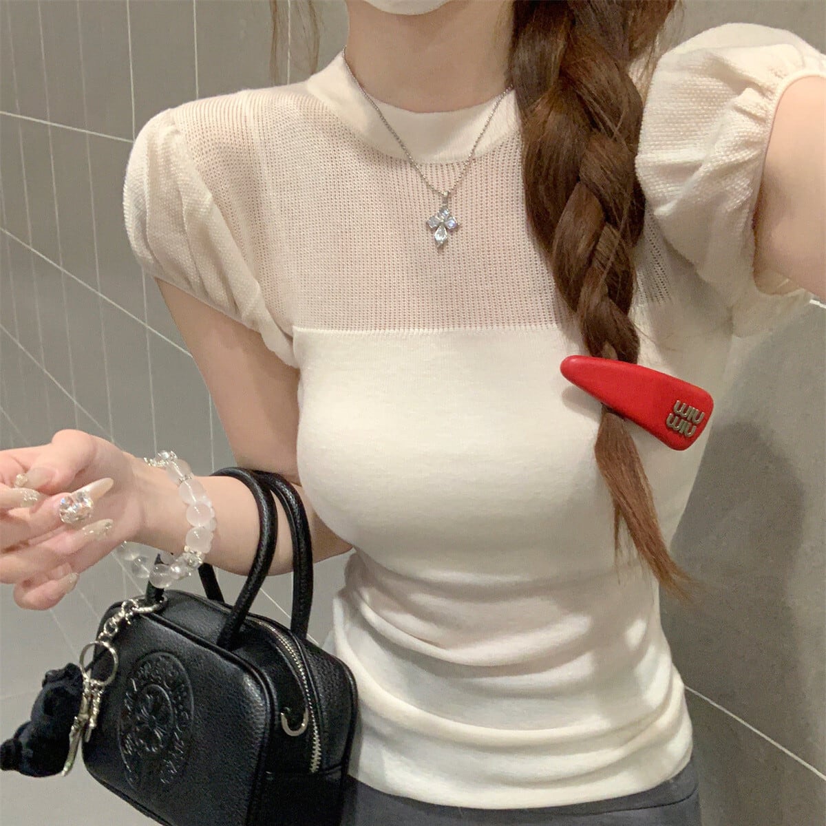 【tops】パフスリーブニットトップス　M29600