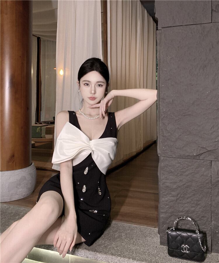 【dress】リボンVネックノースリーブワンピース G20089