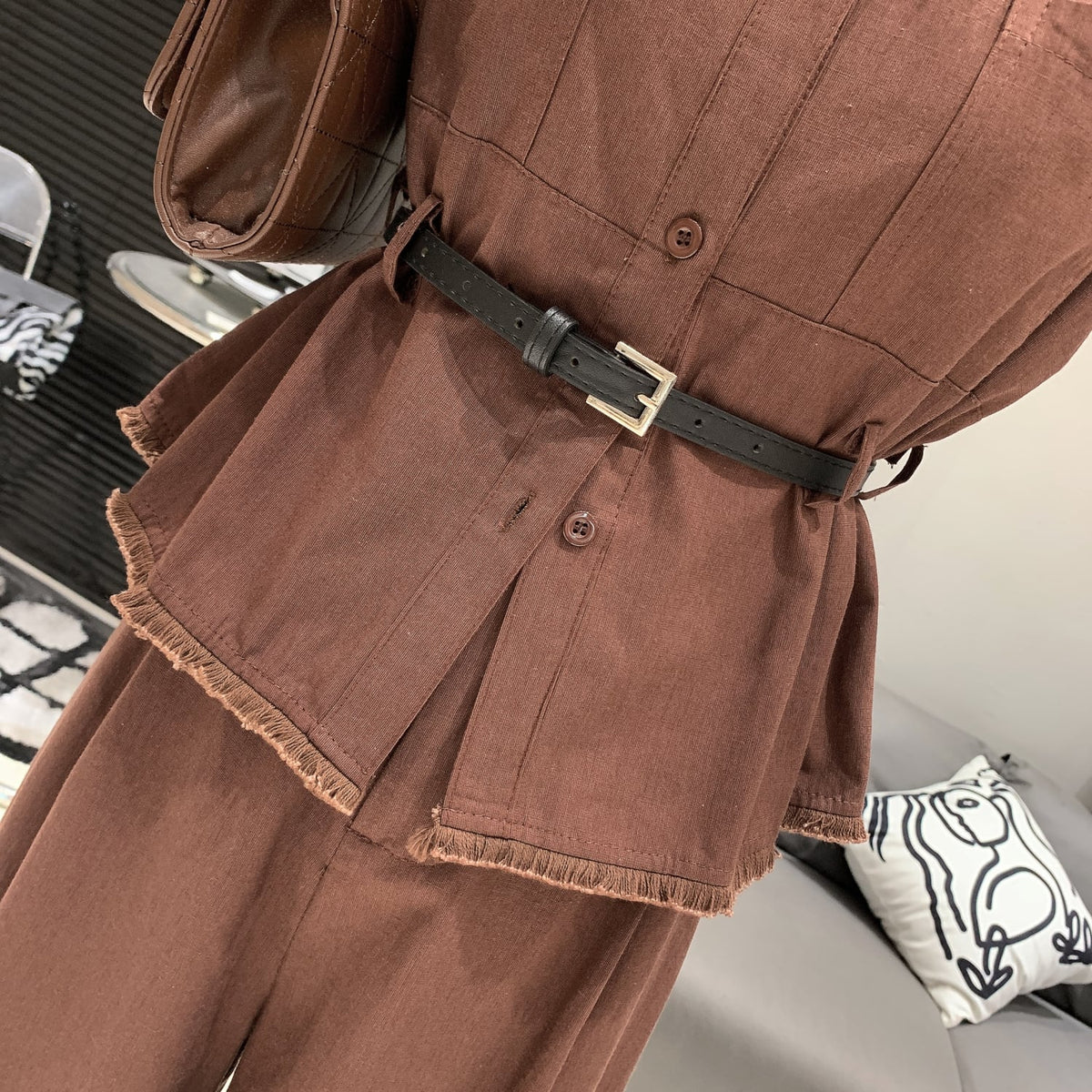 【set】ノースリーブトップス+ワイドパンツセットベルト付き　M24993