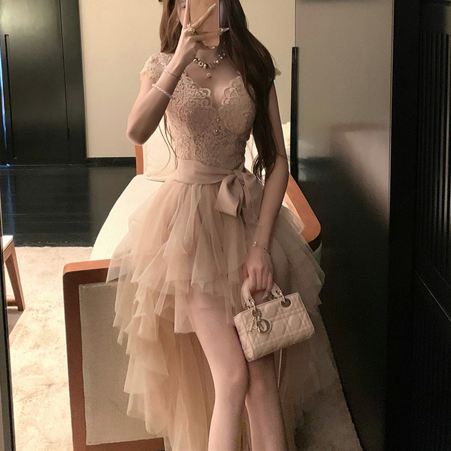 【dress】イレヘムチュールワンピース　N3411